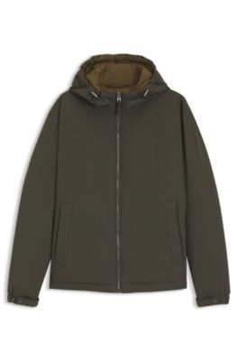 Water-repellent short hooded jacket with down fill, Light Green