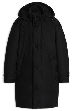 Parka de lana jaspeada con relleno de plumón y capucha desmontable