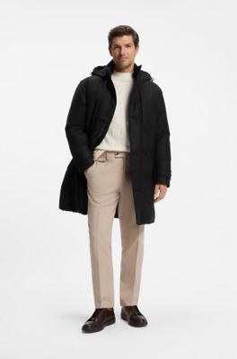 Down-filled parka in melange wool with detachable hood, Black