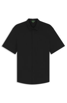 Regular-fit shirt in stretch-cotton pique, Black