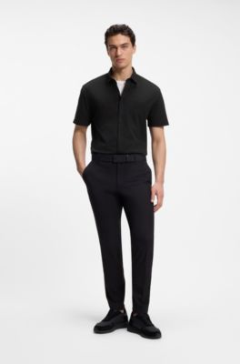 Regular-fit shirt in stretch-cotton pique, Black