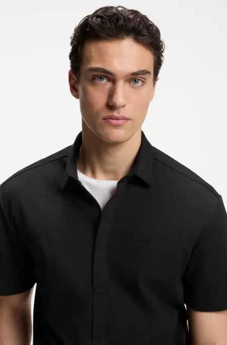 Regular-fit shirt in stretch-cotton pique
