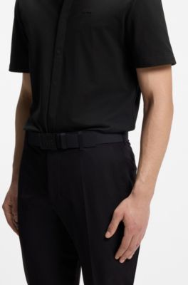 Regular-fit shirt in stretch-cotton pique, Black