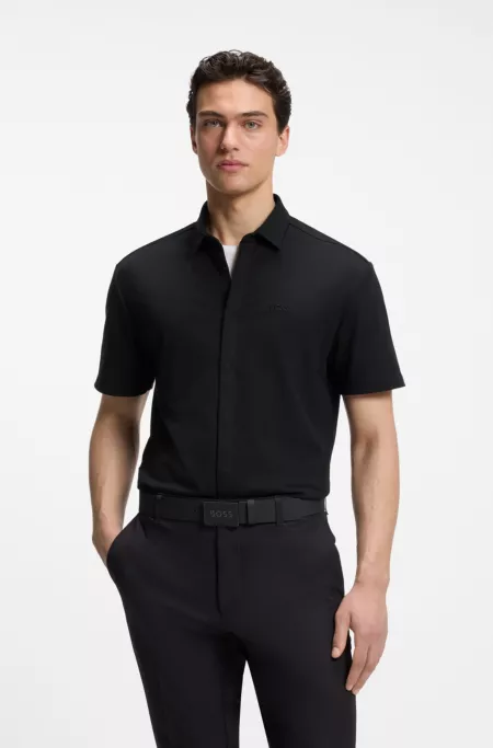 Regular-fit shirt in stretch-cotton pique
