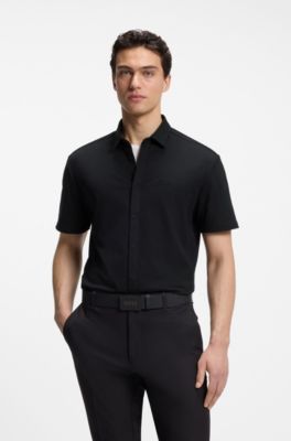 Regular-fit shirt in stretch-cotton pique, Black