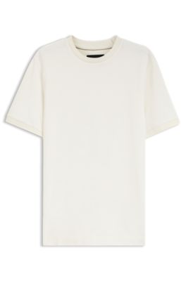 Camiseta regular fit de jacquard de algod&oacute;n y seda, Blanco