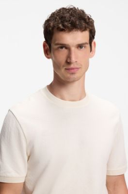 Camiseta regular fit de jacquard de algod&oacute;n y seda, Blanco