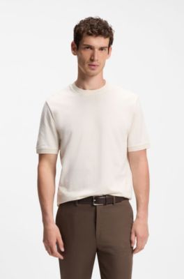 Camiseta regular fit de jacquard de algod&oacute;n y seda, Blanco