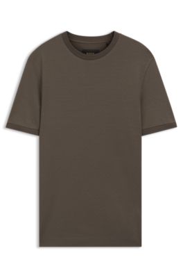 Regular-fit T-shirt in cotton-silk jacquard, Brown