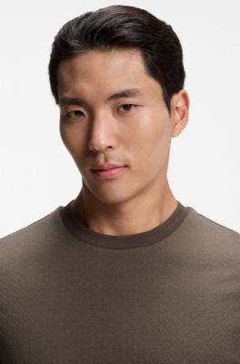 Regular-fit T-shirt in cotton-silk jacquard, Brown