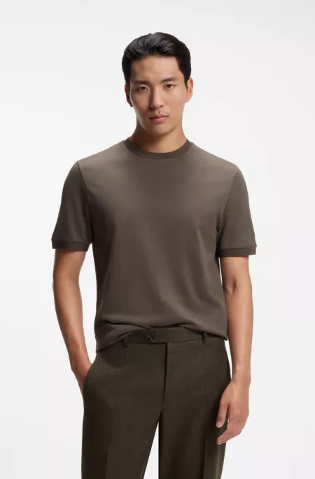 Regular-fit T-shirt in cotton-silk jacquard