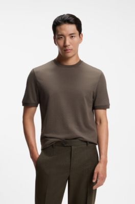 Regular-fit T-shirt in cotton-silk jacquard, Brown