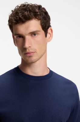 Camiseta regular fit de jacquard de algod&oacute;n y seda, Celeste