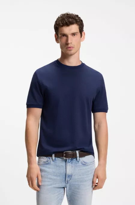 Regular-fit polo shirt in cotton-silk jacquard