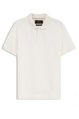 Polo regular fit en jacquard de algod&oacute;n y seda, Blanco