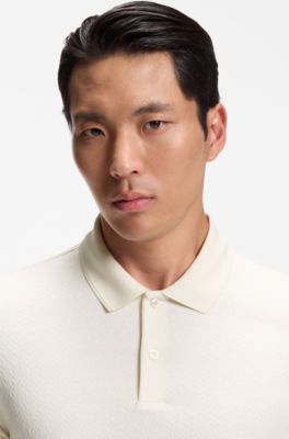Regular-fit polo shirt in cotton-silk jacquard, White