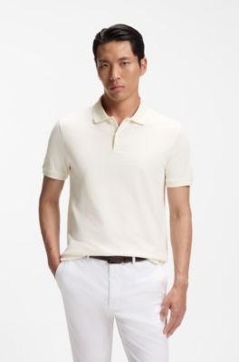 Regular-fit polo shirt in cotton-silk jacquard, White