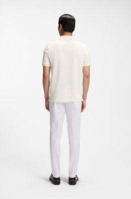 Polo regular fit en jacquard de algod&oacute;n y seda, Blanco