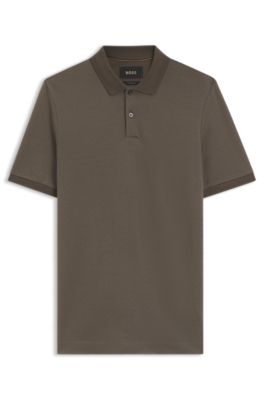 Polo regular fit en jacquard de algod&oacute;n y seda, Marr&oacute;n