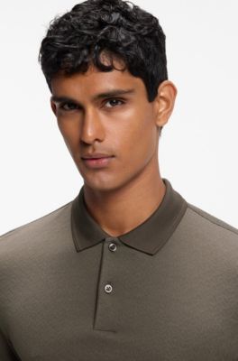 Polo regular fit en jacquard de algod&oacute;n y seda, Marr&oacute;n