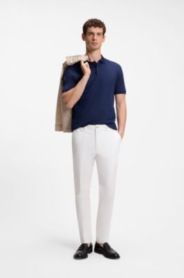 Polo regular fit en jacquard de algod&oacute;n y seda, Celeste