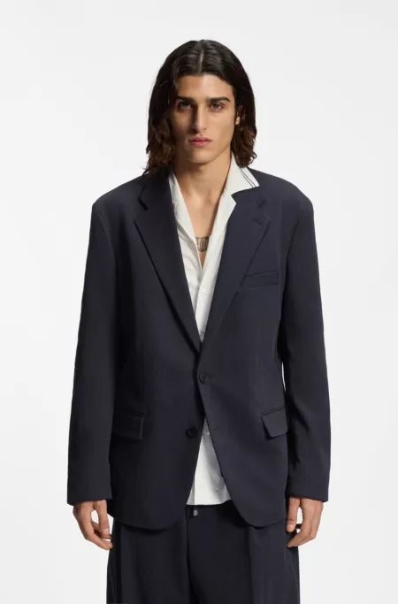 Slim-fit suit jacket in performance-stretch seersucker