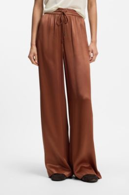 Relaxed-fit pants in satin, Brown