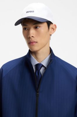 Chaqueta slim fit de lana virgen con raya tiza, Celeste