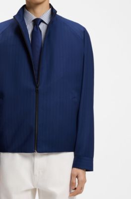 Chaqueta slim fit de lana virgen con raya tiza, Celeste