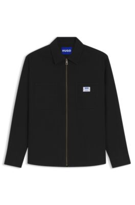 Sobrecamisa oversize fit en lona de algod&oacute;n el&aacute;stico, Negro