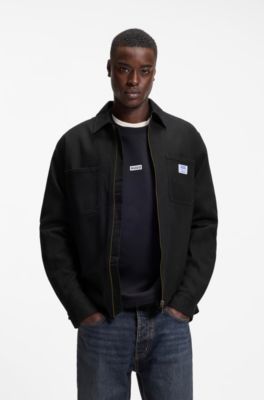 Sobrecamisa oversize fit en lona de algod&oacute;n el&aacute;stico, Negro