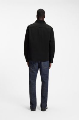 Sobrecamisa oversize fit en lona de algod&oacute;n el&aacute;stico, Negro