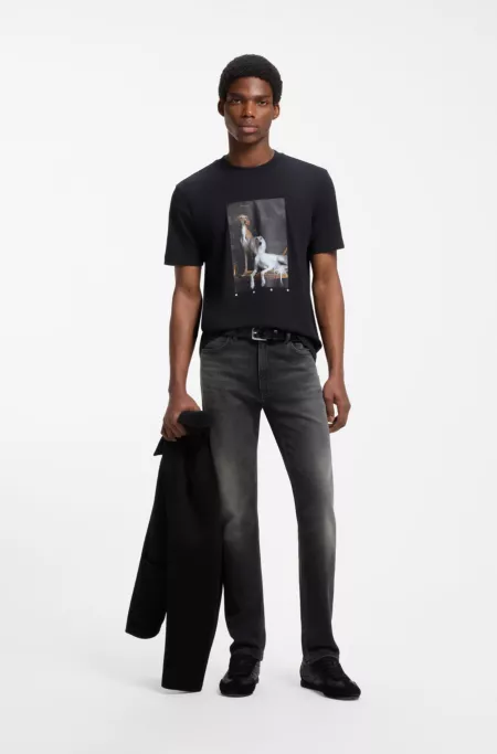 Slim-fit jeans in washed black stretch denim