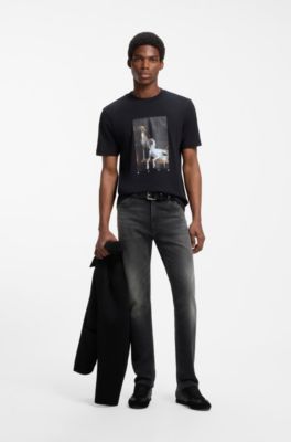 Slim-fit jeans in washed black stretch denim, Dark Grey