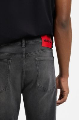 Slim-fit jeans in washed black stretch denim, Dark Grey
