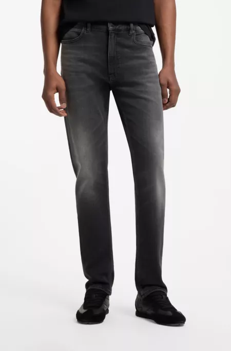 Slim-fit jeans in washed black stretch denim