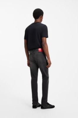 Slim-fit jeans in washed black stretch denim, Dark Grey