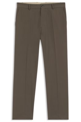 Pantalon droit en twill de coton d&eacute;perlant, Marron