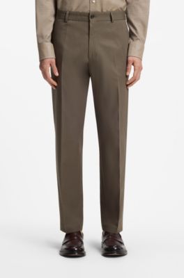 Pantalon droit en twill de coton d&eacute;perlant, Marron