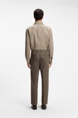 Pantalon droit en twill de coton d&eacute;perlant, Marron