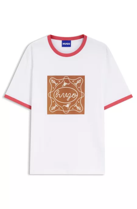 Sharp-fit ringer T-shirt in cotton with graphic print