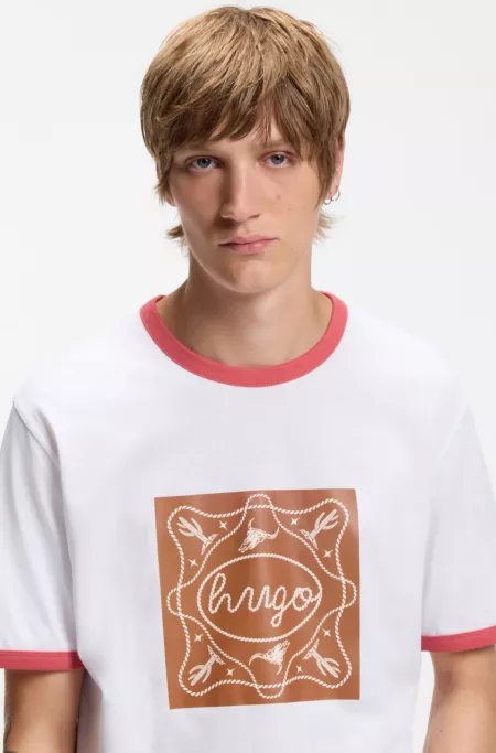 Sharp-fit ringer T-shirt in cotton with graphic print