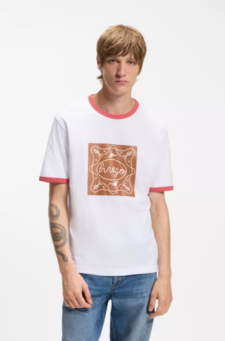 Sharp-fit ringer T-shirt in cotton with graphic print
