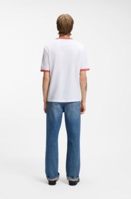 Sharp-fit ringer T-shirt in cotton with graphic print, White