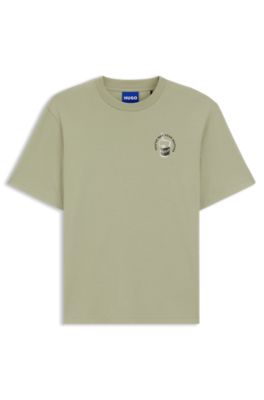 Cotton-jersey T-shirt with logo artwork, Beige