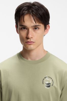 Cotton-jersey T-shirt with logo artwork, Beige