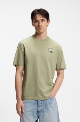 Cotton-jersey T-shirt with logo artwork, Beige