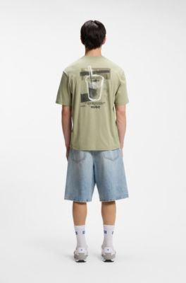 Cotton-jersey T-shirt with logo artwork, Beige