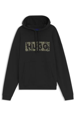 Prenda con capucha en felpa de algod&oacute;n con gr&aacute;fico de logo, Negro