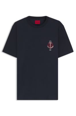 Cotton-jersey T-shirt with sailing artwork, Dark Blue
